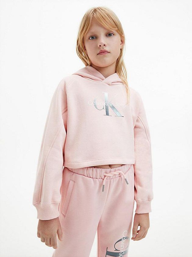 Pink Calvin Klein Recycled Polyester Cropped Girls\'s Hoodie | QDJL-80597