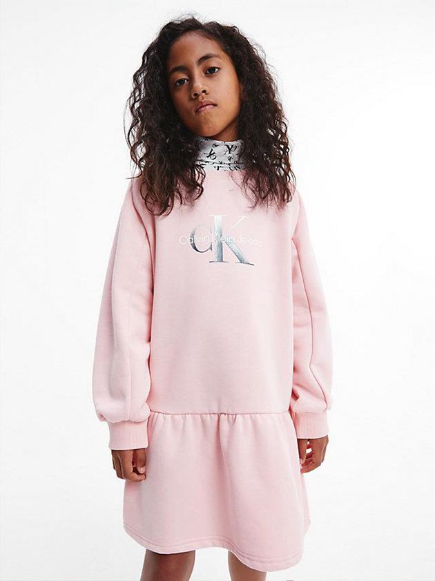 Pink Calvin Klein Recycled Polyester Flared Logo Girls's Dress | QLIF-26789