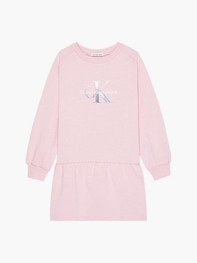 Pink Calvin Klein Recycled Polyester Flared Logo Girls's Dress | QLIF-26789