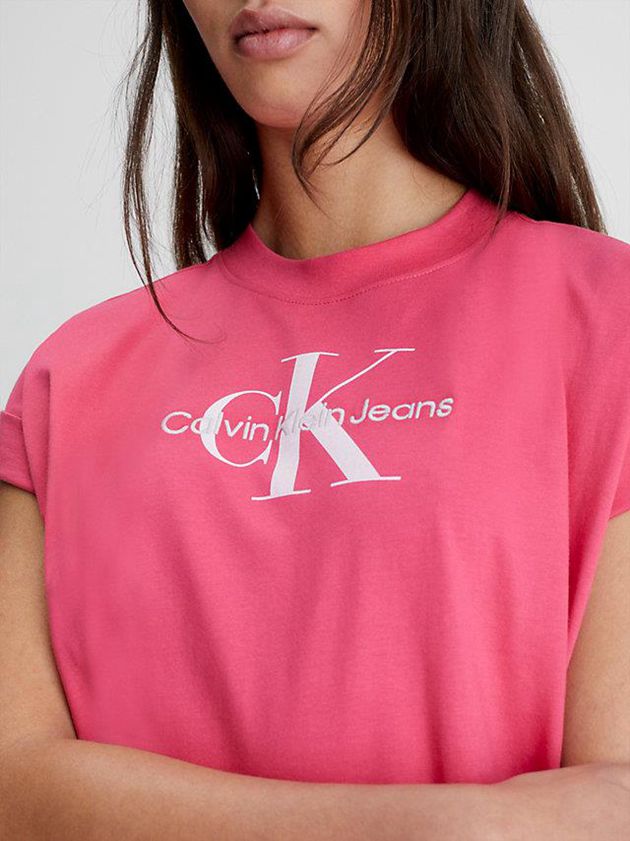 Pink Calvin Klein Relaxed Monogram Women T-Shirt | MLYA-73942