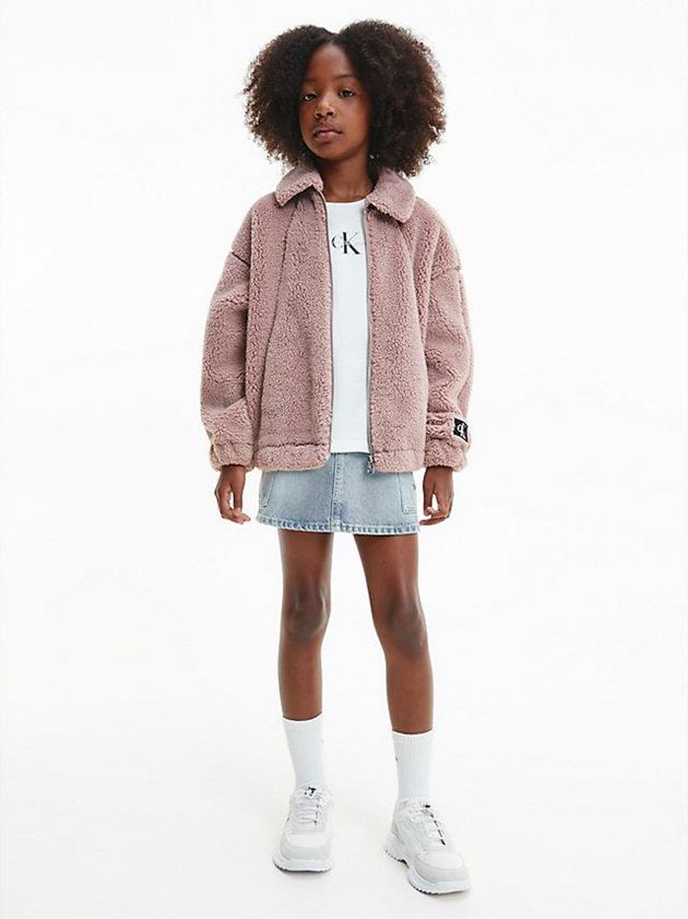 Pink Calvin Klein Relaxed Teddy Bomber Girls's Jacket | LMOG-29381