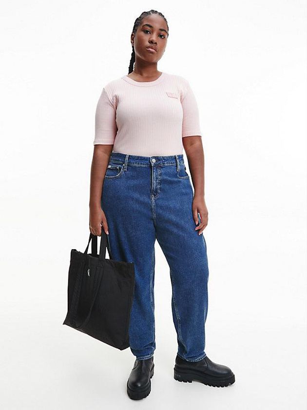 Pink Calvin Klein Slim Cropped Badge Women T-Shirt | BSQX-04915