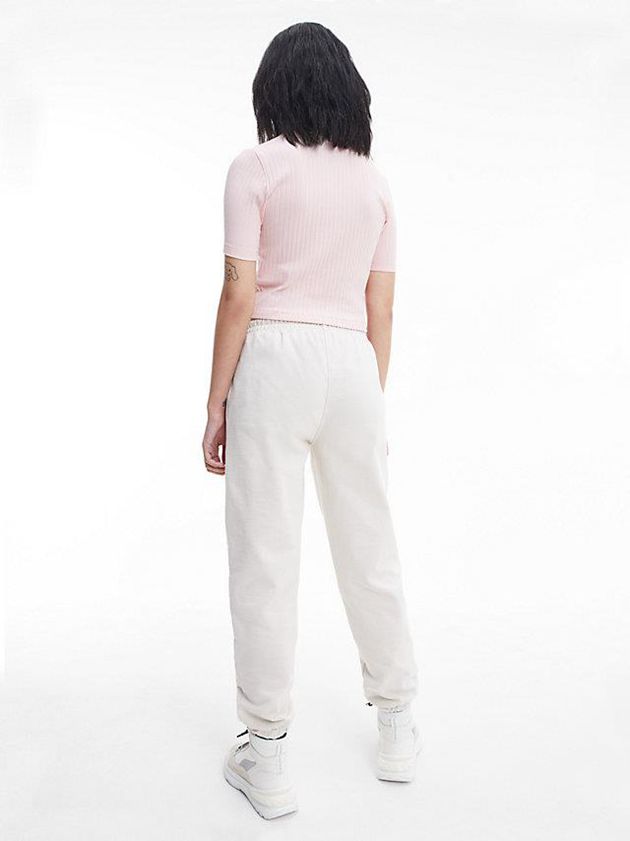 Pink Calvin Klein Slim Cropped Badge Women T-Shirt | BSQX-04915