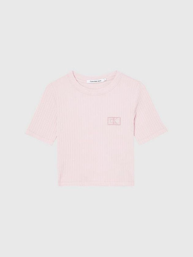 Pink Calvin Klein Slim Cropped Badge Women T-Shirt | BSQX-04915