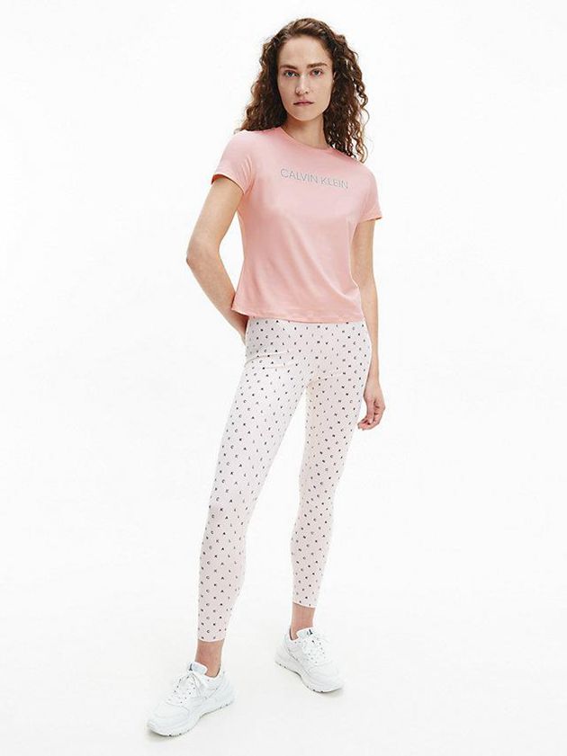 Pink Calvin Klein Slim Logo Gym Women T-Shirt | FKXG-85463