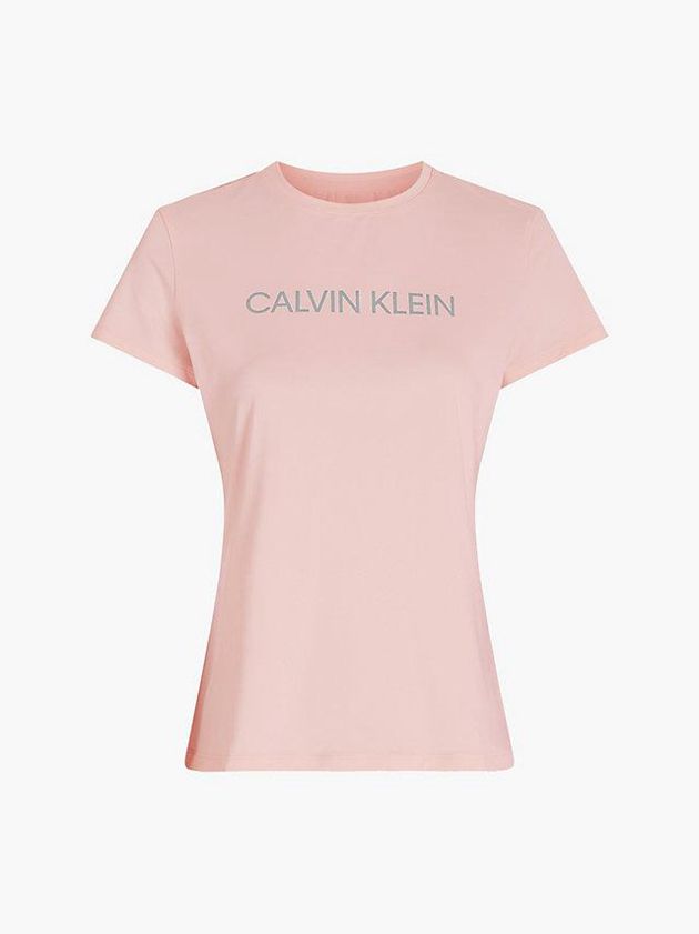 Pink Calvin Klein Slim Logo Gym Women T-Shirt | FKXG-85463