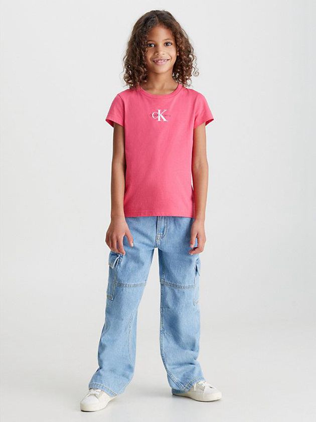Pink Calvin Klein Slim Organic Cotton Girls's T-Shirt | OGCB-23179