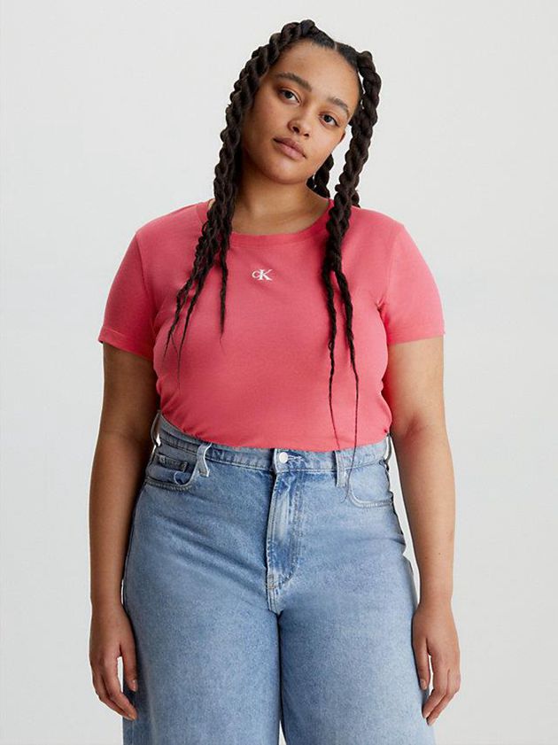 Pink Calvin Klein Slim Organic Cotton Women T-Shirt | LGKA-23691