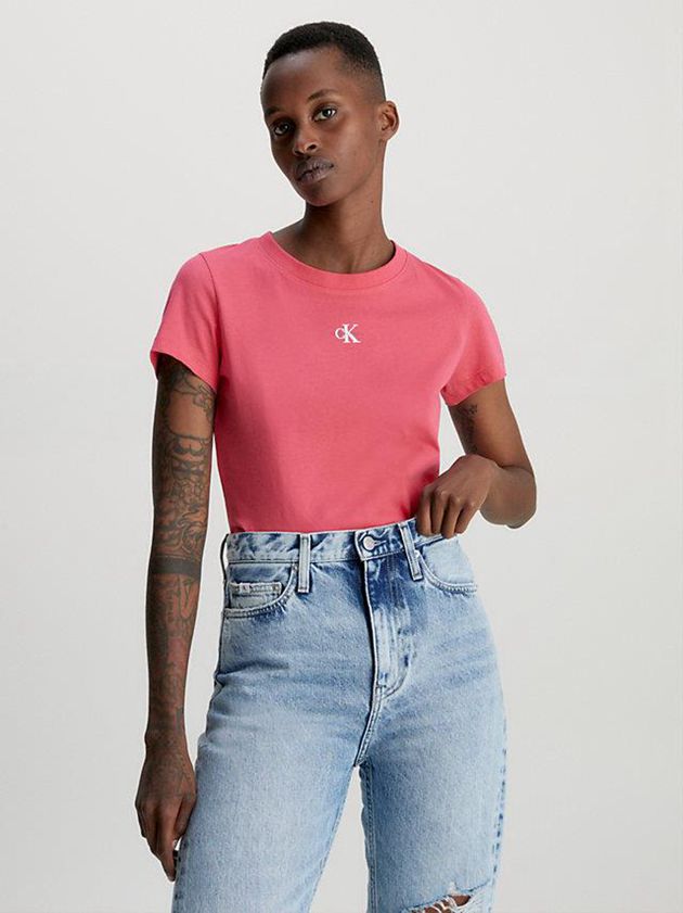 Pink Calvin Klein Slim Organic Cotton Women T-Shirt | LGKA-23691