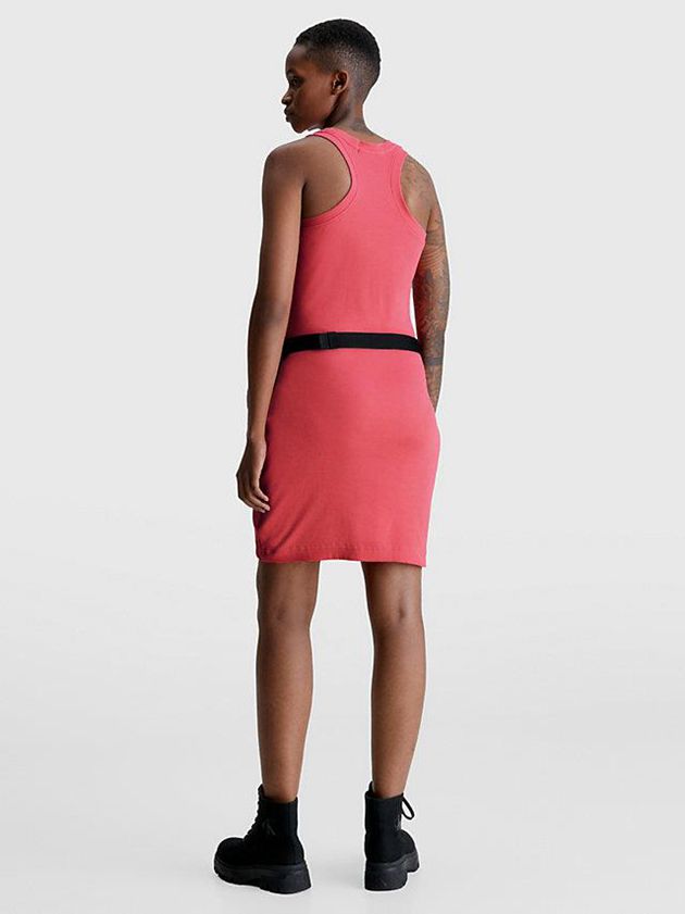Pink Calvin Klein Slim Ribbed Monogram Tank Women Dress | TPCB-53481