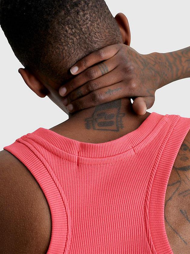 Pink Calvin Klein Slim Ribbed Monogram Tank Women Dress | TPCB-53481