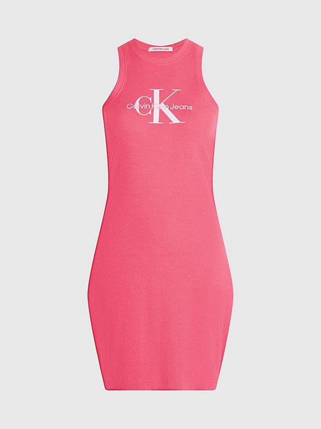 Pink Calvin Klein Slim Ribbed Monogram Tank Women Dress | TPCB-53481