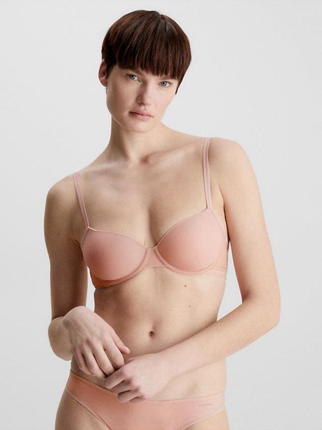 Pink Calvin Klein T-Shirt - Sheer Marquisette Women Bra | HTDO-16308