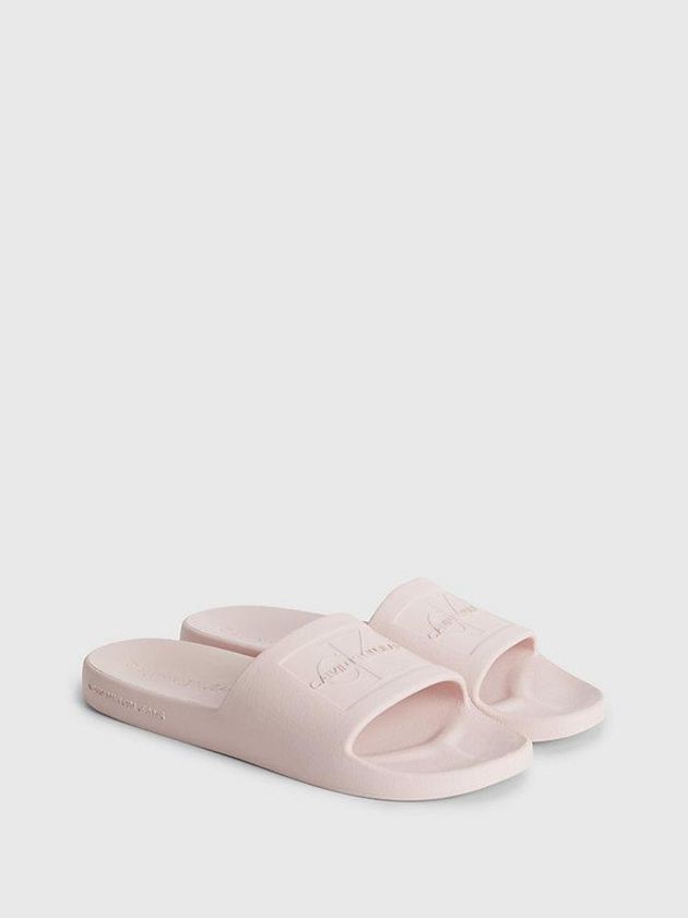 Pink Calvin Klein Textured Sliders Women Slippers | OZLN-32984
