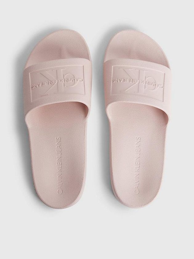 Pink Calvin Klein Textured Sliders Women Slippers | OZLN-32984
