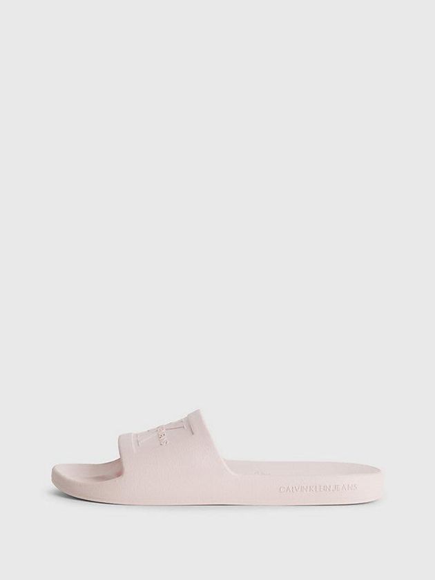 Pink Calvin Klein Textured Sliders Women Slippers | OZLN-32984