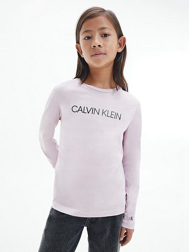 Pink Calvin Klein Unisex Long Sleeve Girls's T-Shirt | PNJD-63284