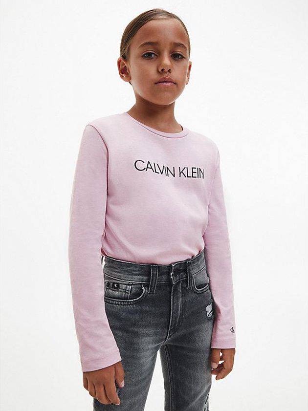 Pink Calvin Klein Unisex Long Sleeve Girls's T-Shirt | PNJD-63284