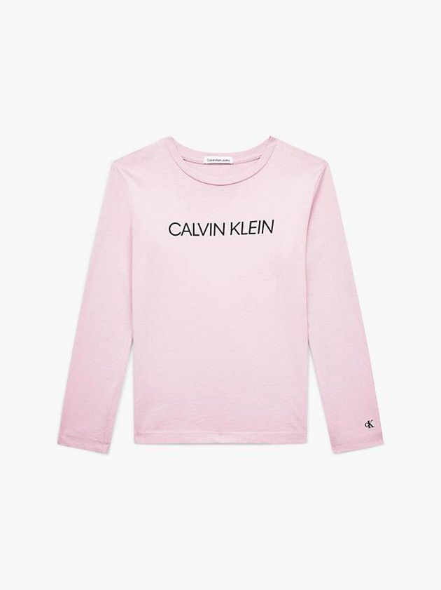 Pink Calvin Klein Unisex Long Sleeve Girls's T-Shirt | PNJD-63284