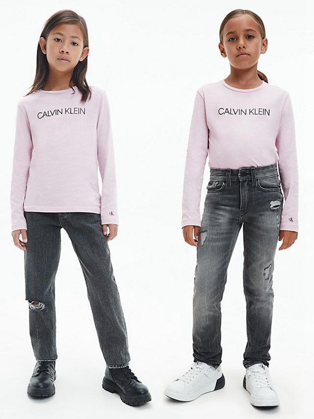 Pink Calvin Klein Unisex Long Sleeve Girls\'s T-Shirt | PNJD-63284