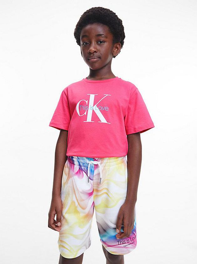 Pink Calvin Klein Unisex Monogram - Pride Girls's T-Shirt | XINS-67184