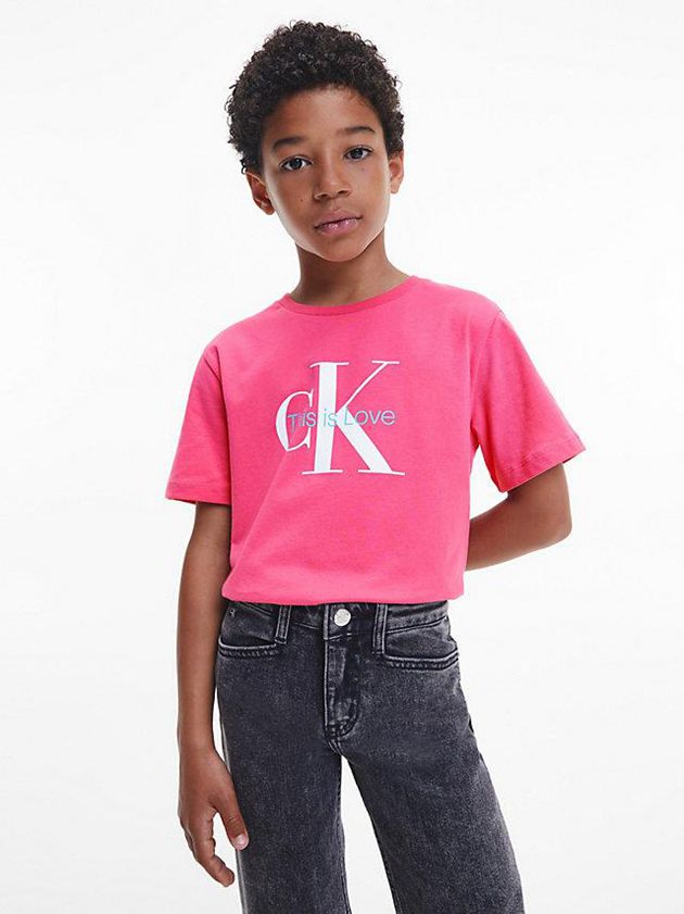 Pink Calvin Klein Unisex Monogram - Pride Girls's T-Shirt | XINS-67184