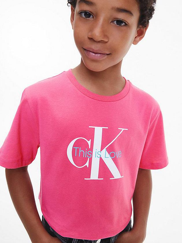 Pink Calvin Klein Unisex Monogram - Pride Girls's T-Shirt | XINS-67184