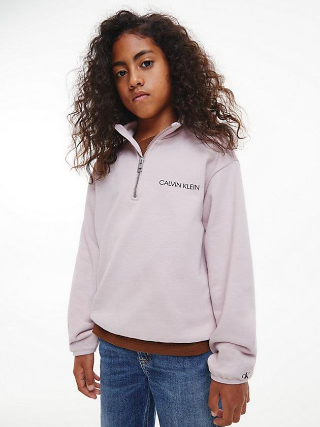 Pink Calvin Klein Unisex Relaxed Zip Neck Boys's Sweatshirt | EUVS-04635