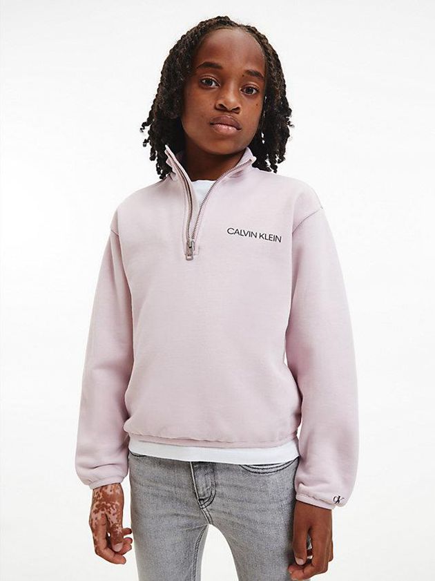 Pink Calvin Klein Unisex Relaxed Zip Neck Boys's Sweatshirt | EUVS-04635