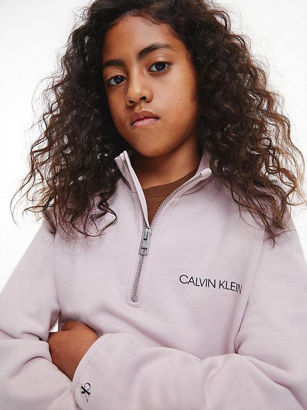 Pink Calvin Klein Unisex Relaxed Zip Neck Boys's Sweatshirt | EUVS-04635
