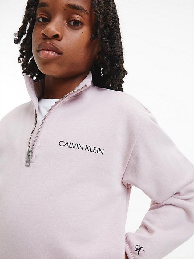 Pink Calvin Klein Unisex Relaxed Zip Neck Boys's Sweatshirt | EUVS-04635