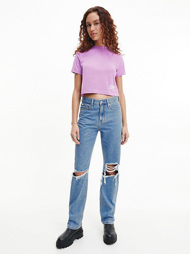 Purple Calvin Klein Cropped Organic Cotton Women T-Shirt | EUKD-80371