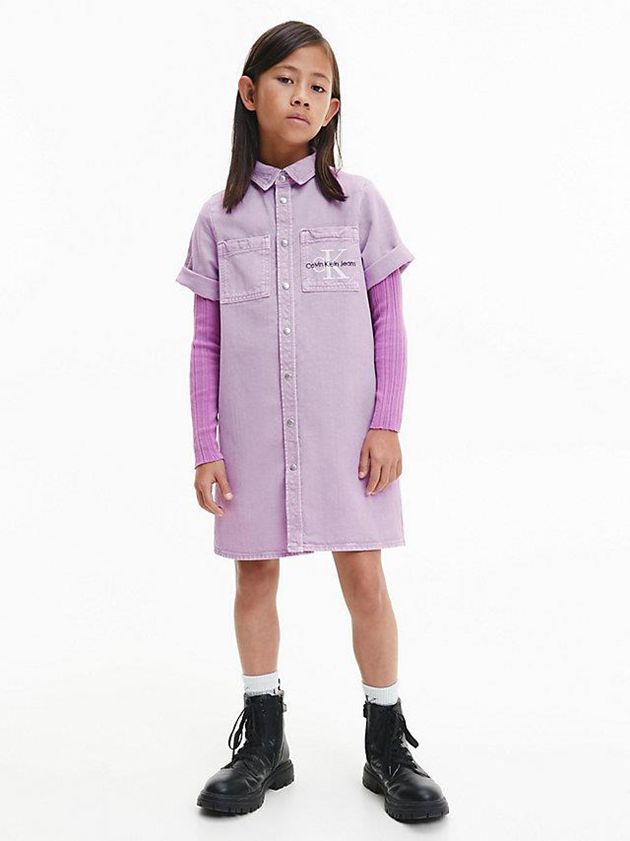 Purple Calvin Klein Denim Shirt Girls\'s Dress | CUPJ-83750