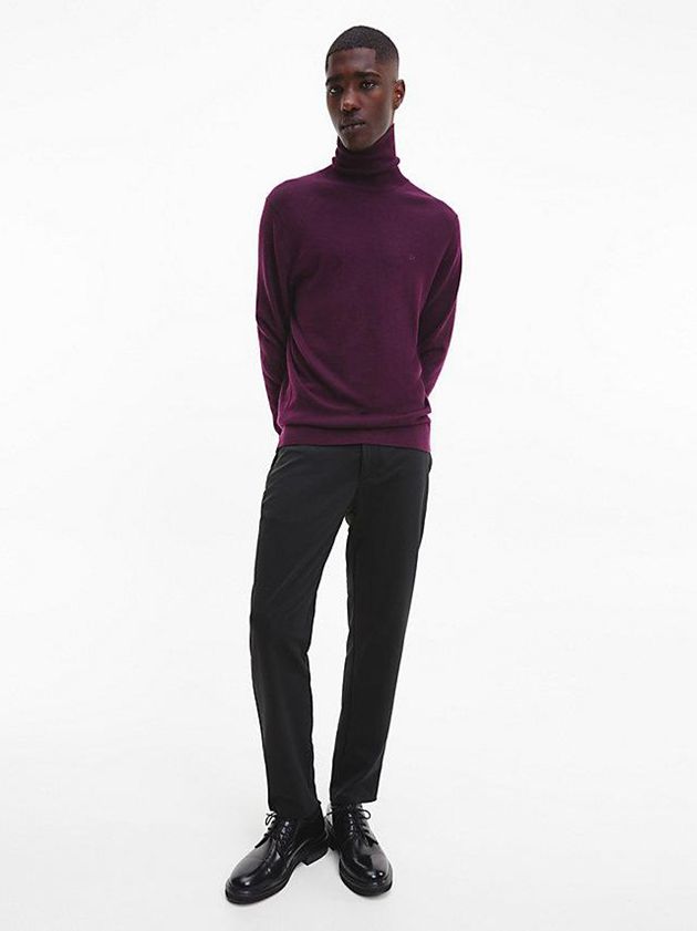 Purple Calvin Klein Merino Wool Roll Neck Jumper Men Sweater | POUG-52184