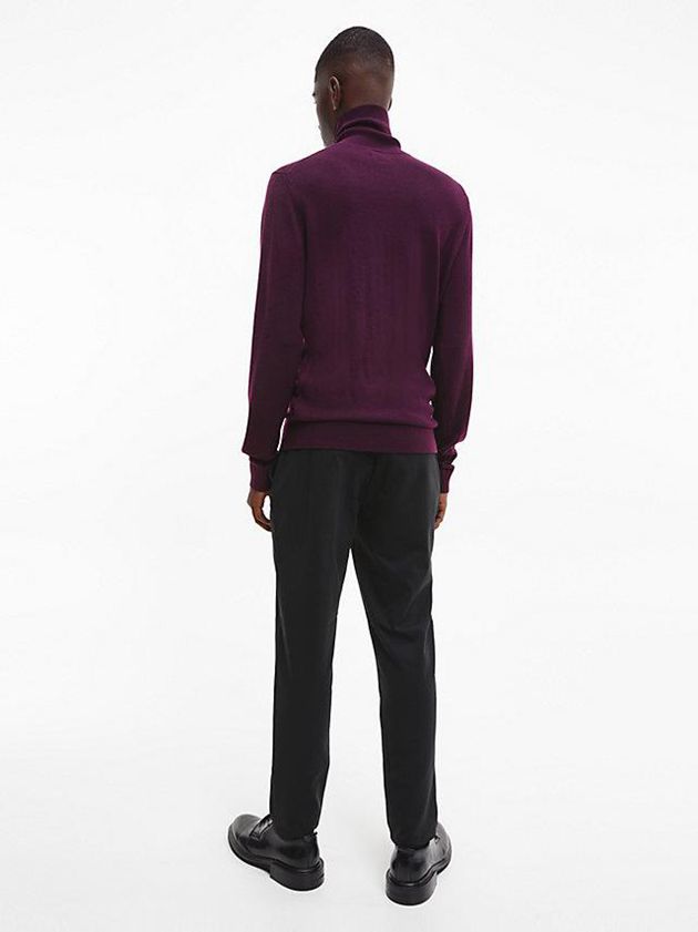 Purple Calvin Klein Merino Wool Roll Neck Jumper Men Sweater | POUG-52184