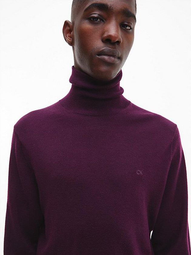 Purple Calvin Klein Merino Wool Roll Neck Jumper Men Sweater | POUG-52184