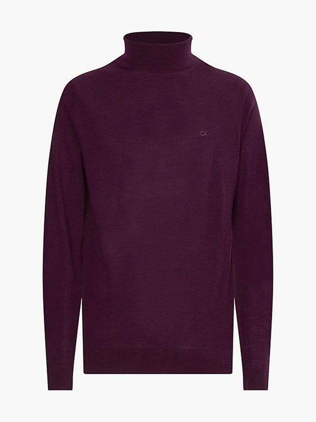 Purple Calvin Klein Merino Wool Roll Neck Jumper Men Sweater | POUG-52184
