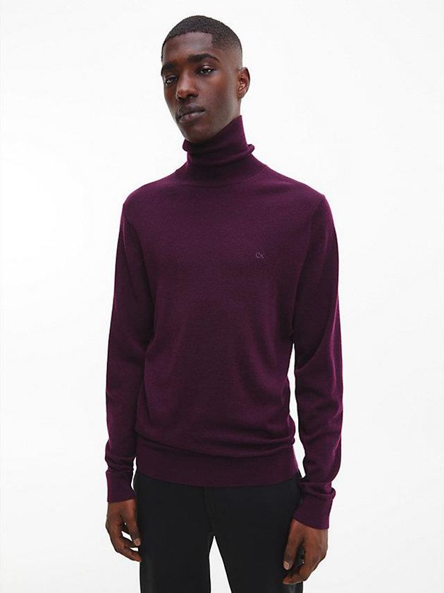 Purple Calvin Klein Merino Wool Roll Neck Jumper Men Sweater | POUG-52184