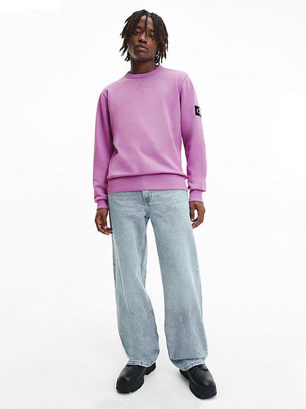 Purple Calvin Klein Monogram Badge Men Sweatshirt | RFEX-98437