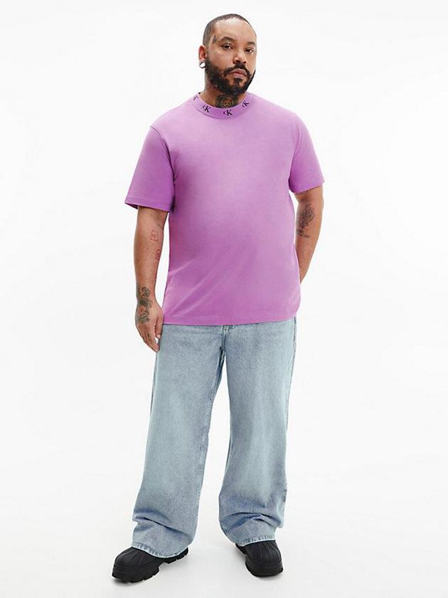 Purple Calvin Klein Organic Cotton Logo Collar Men T-Shirt | DSTC-27563