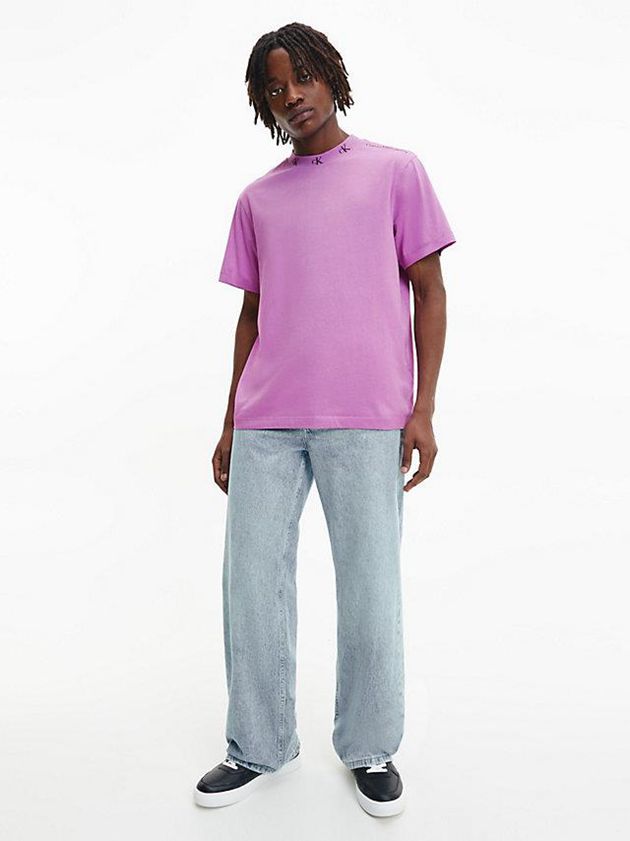 Purple Calvin Klein Organic Cotton Logo Collar Men T-Shirt | DSTC-27563