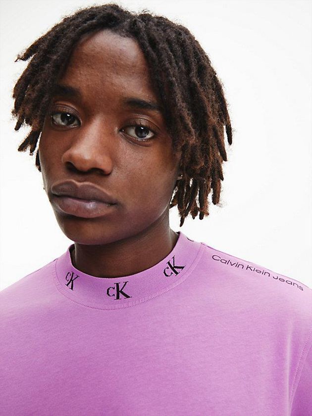 Purple Calvin Klein Organic Cotton Logo Collar Men T-Shirt | DSTC-27563