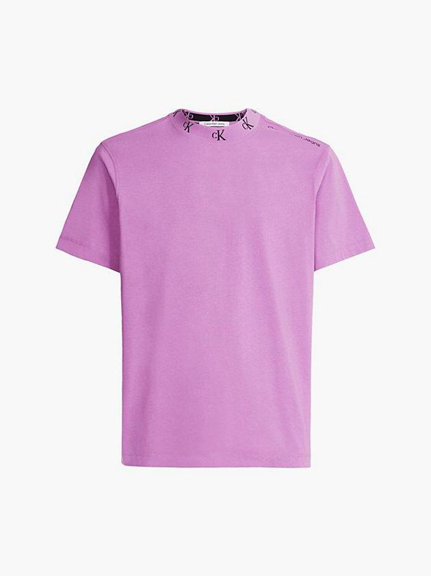 Purple Calvin Klein Organic Cotton Logo Collar Men T-Shirt | DSTC-27563