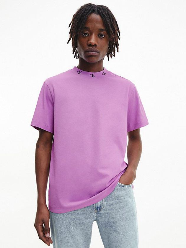Purple Calvin Klein Organic Cotton Logo Collar Men T-Shirt | DSTC-27563