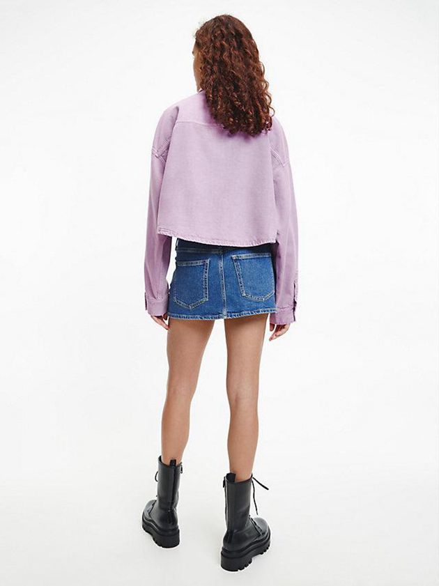 Purple Calvin Klein Oversized Cropped Denim Shirt Women Top | QJDZ-71859