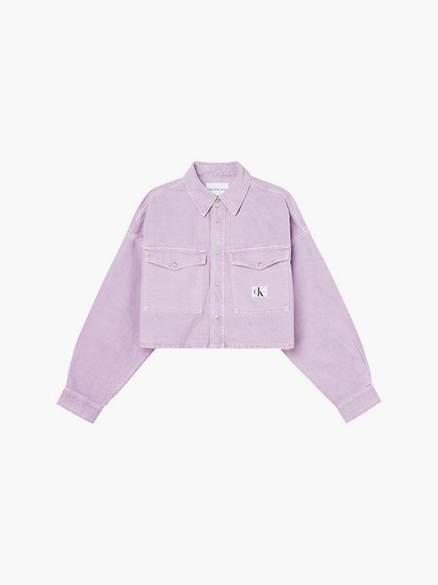 Purple Calvin Klein Oversized Cropped Denim Shirt Women Top | QJDZ-71859