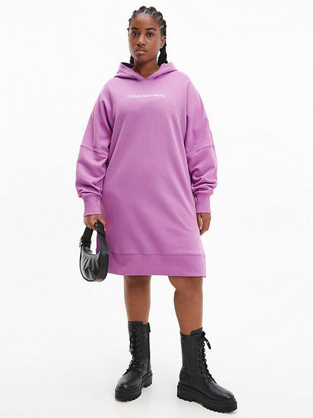 Purple Calvin Klein Relaxed Hooded Sweatshirt Women Dress | XQDB-94025