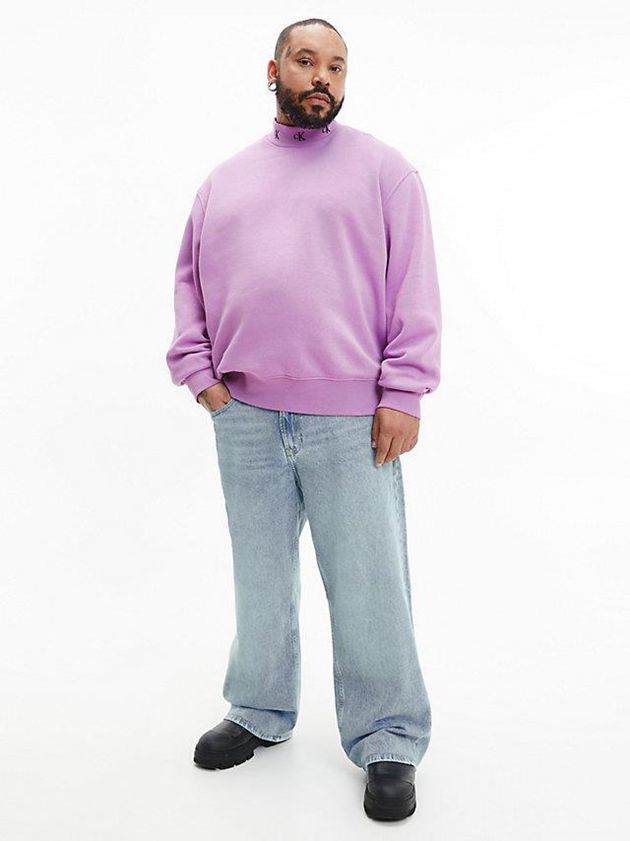 Purple Calvin Klein Relaxed Logo Collar Men Sweatshirt | EDIY-13724