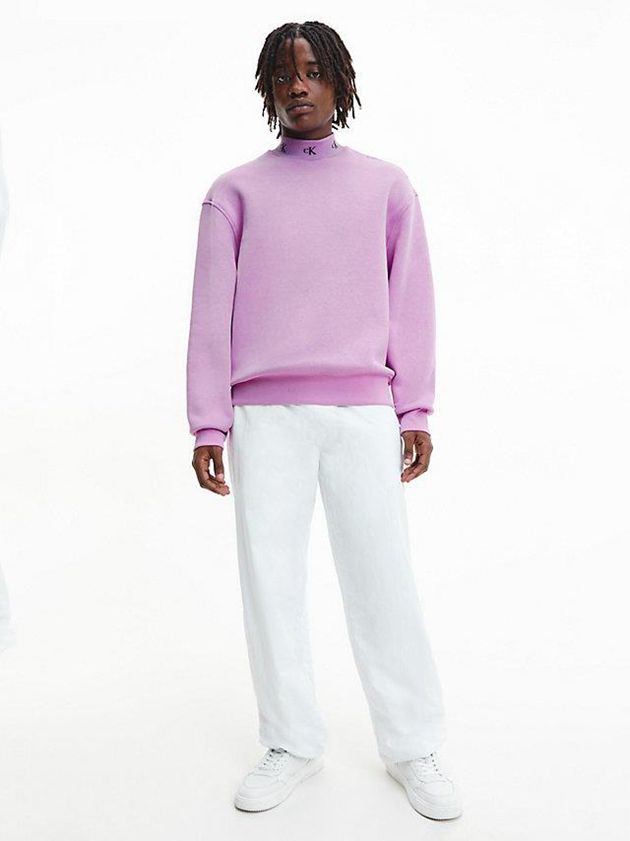 Purple Calvin Klein Relaxed Logo Collar Men Sweatshirt | EDIY-13724