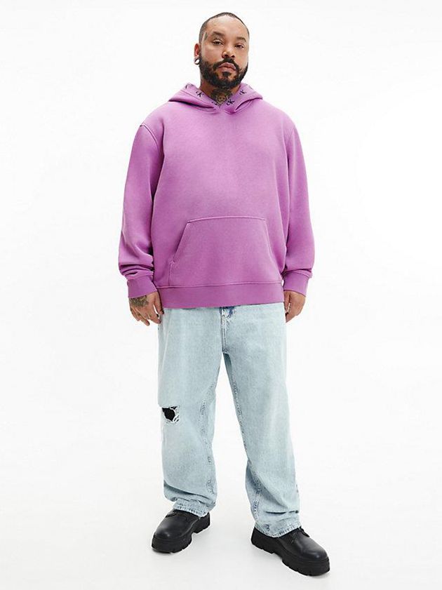 Purple Calvin Klein Relaxed Logo Tape Men Hoodie | SDVE-04923